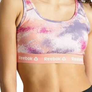 Reebok Womens Splatter Print Medium Impact Sports Bras with Removable Cups L